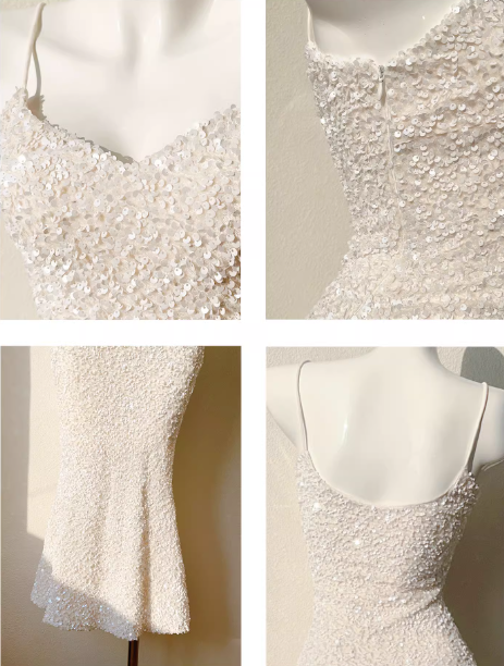 French Champagne Embroidered Sequin Suspender Dress Mermaid Party Dress