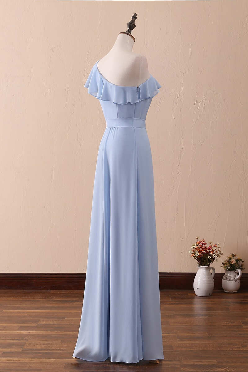 One-Shoulder Ruffled Chiffon Long Bridesmaid Dress Prom Dress