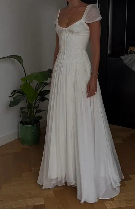 Elegant White A-Line Long Prom Dress Enchanted Chiffon Wedding Dress