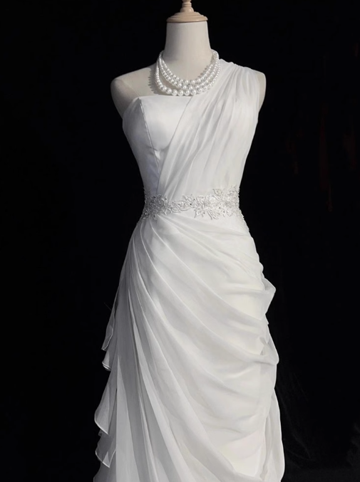 White Bodycon Satin Tulle Long Prom Dress Simple Wedding Dress