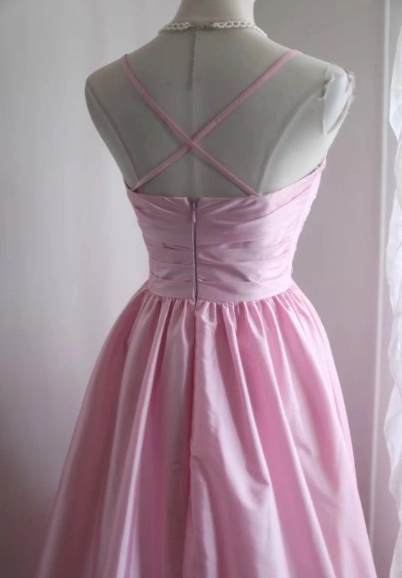 A-Line Spaghetti Strap Satin Long Wedding Dress Birthday Dress Prom Dress