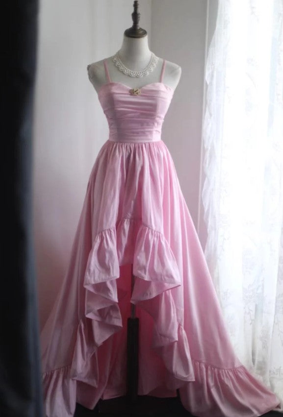 A-Line Spaghetti Strap Satin Long Wedding Dress Birthday Dress Prom Dress