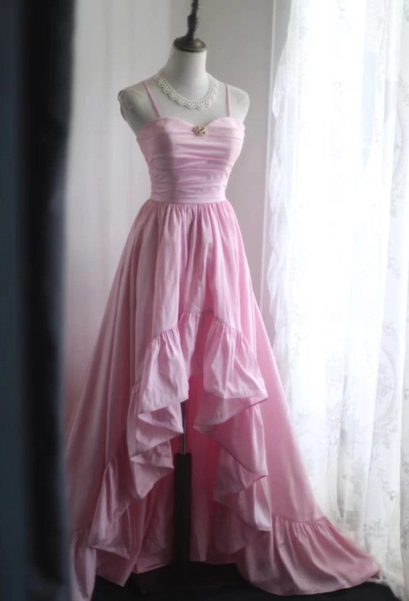 A-Line Spaghetti Strap Satin Long Wedding Dress Birthday Dress Prom Dress