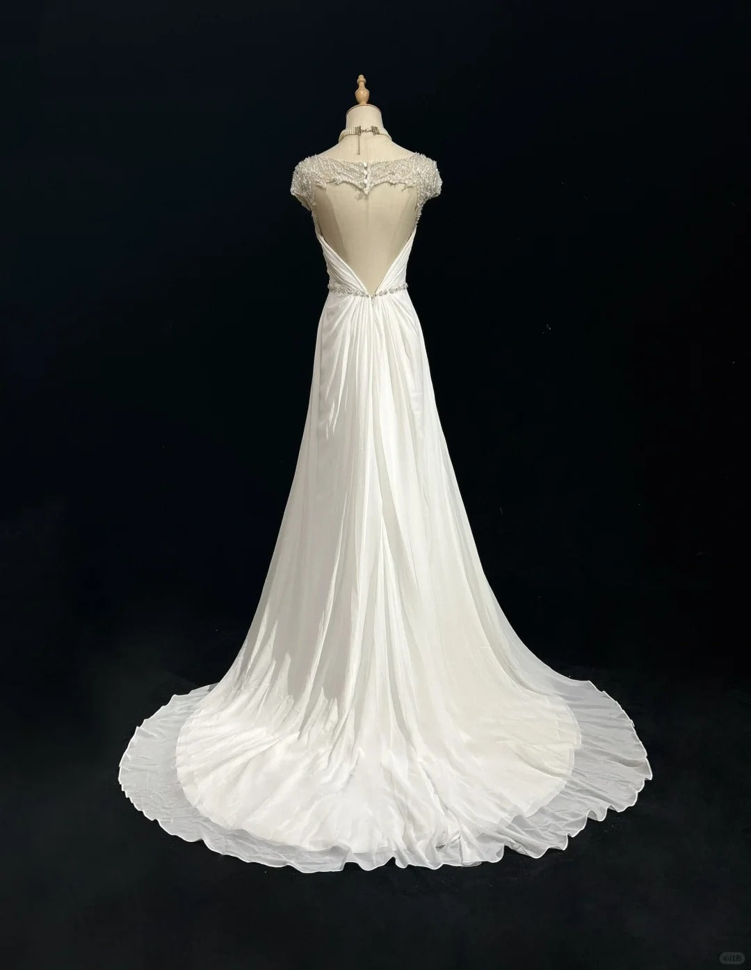 White Elegant A-Line Chiffon V-neck Long Prom Dress with Beading Simple Wedding Dress
