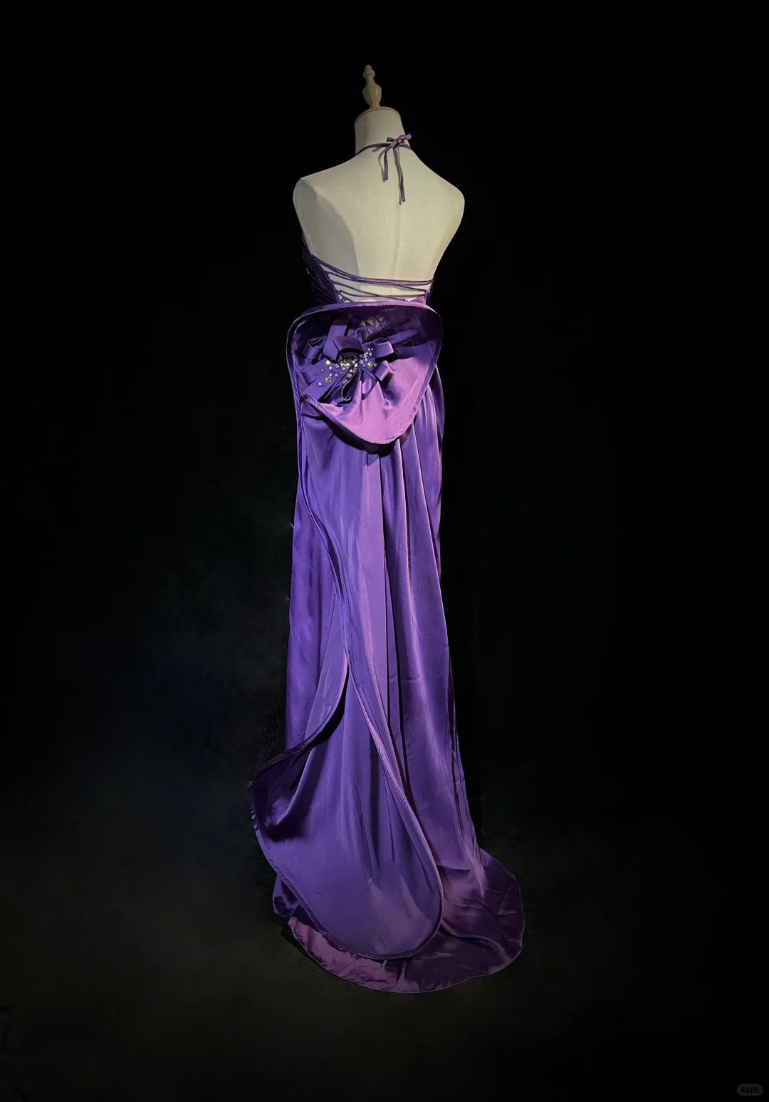 Purple Spaghetti Strap Satin Prom Dress Backless Evening Gown