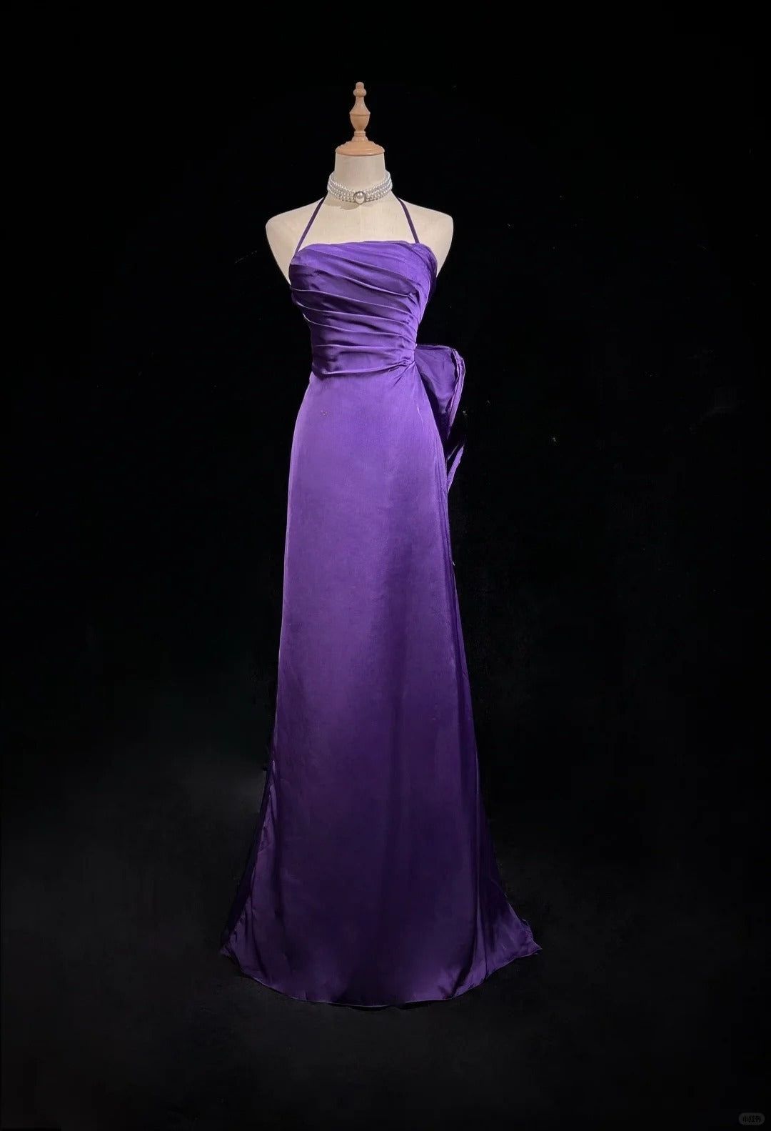 Purple Spaghetti Strap Satin Prom Dress Backless Evening Gown