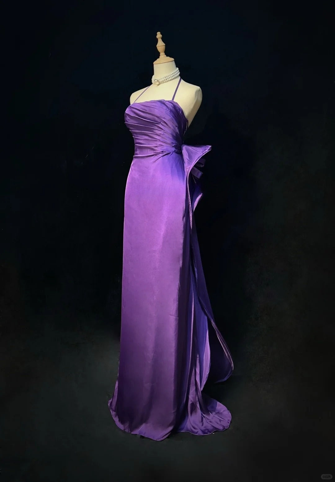 Purple Spaghetti Strap Satin Prom Dress Backless Evening Gown