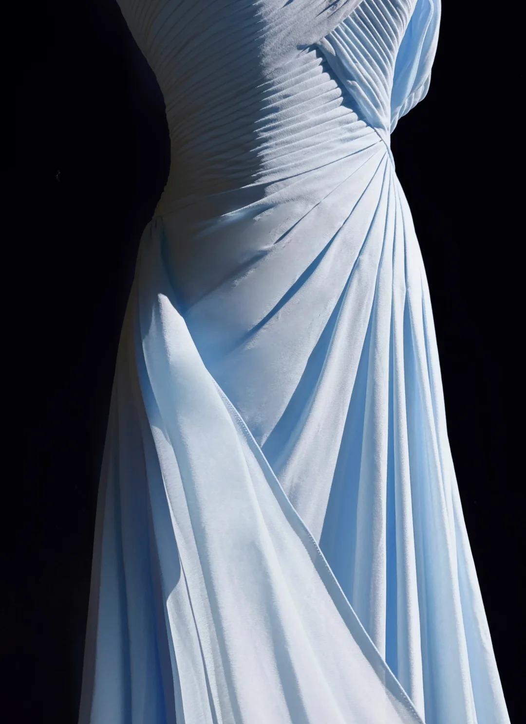 Gorgeous Blue A-line Chiffon Pleated One Shoulder Slit Long Evening Gown Ball Gown Wedding Dress