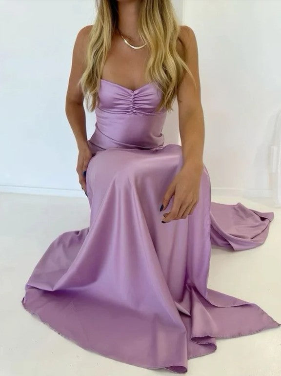 Elegant Lilac Dresses Gowns Evening Dresses Spaghetti Straps Long Prom Dress Satin Formal Party Dress