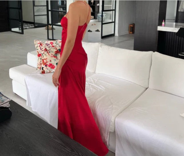 Elegant Lilac Dresses Gowns Evening Dresses Spaghetti Straps Long Prom Dress Satin Formal Party Dress