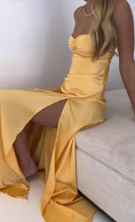 Elegant Lilac Dresses Gowns Evening Dresses Spaghetti Straps Long Prom Dress Satin Formal Party Dress