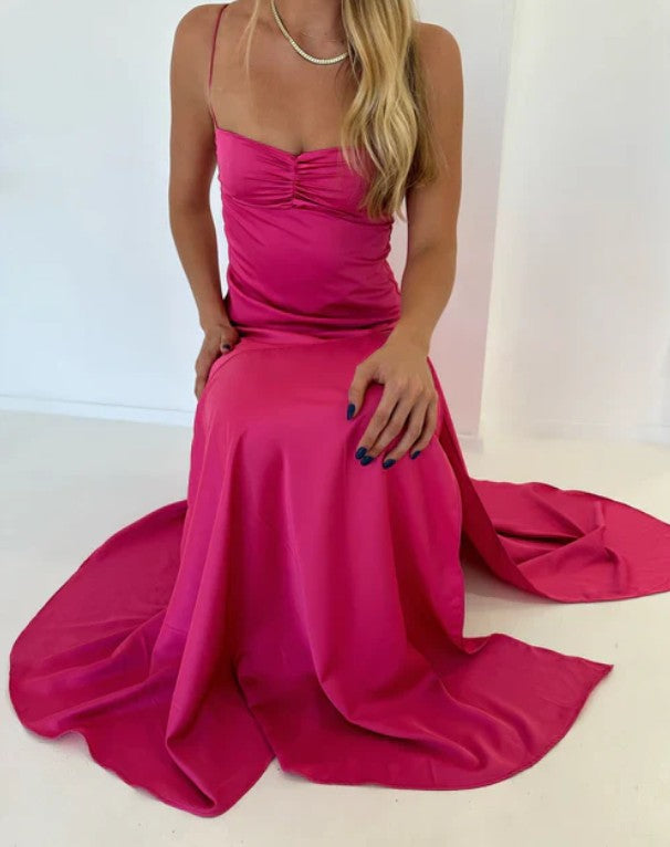Elegant Lilac Dresses Gowns Evening Dresses Spaghetti Straps Long Prom Dress Satin Formal Party Dress