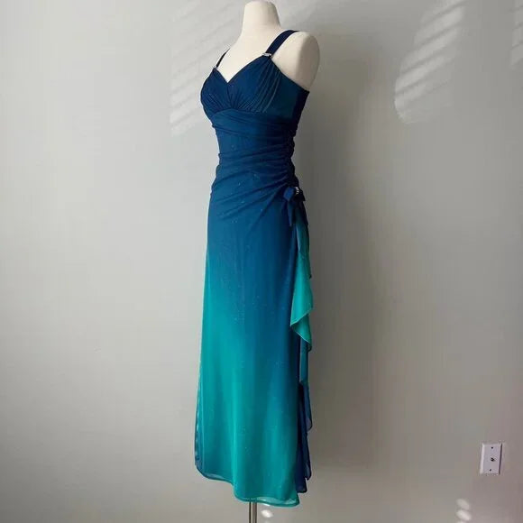 Beautiful Gradient Blue Glitter Chiffon Sweetheart Neck Prom Dress Birthday Dress