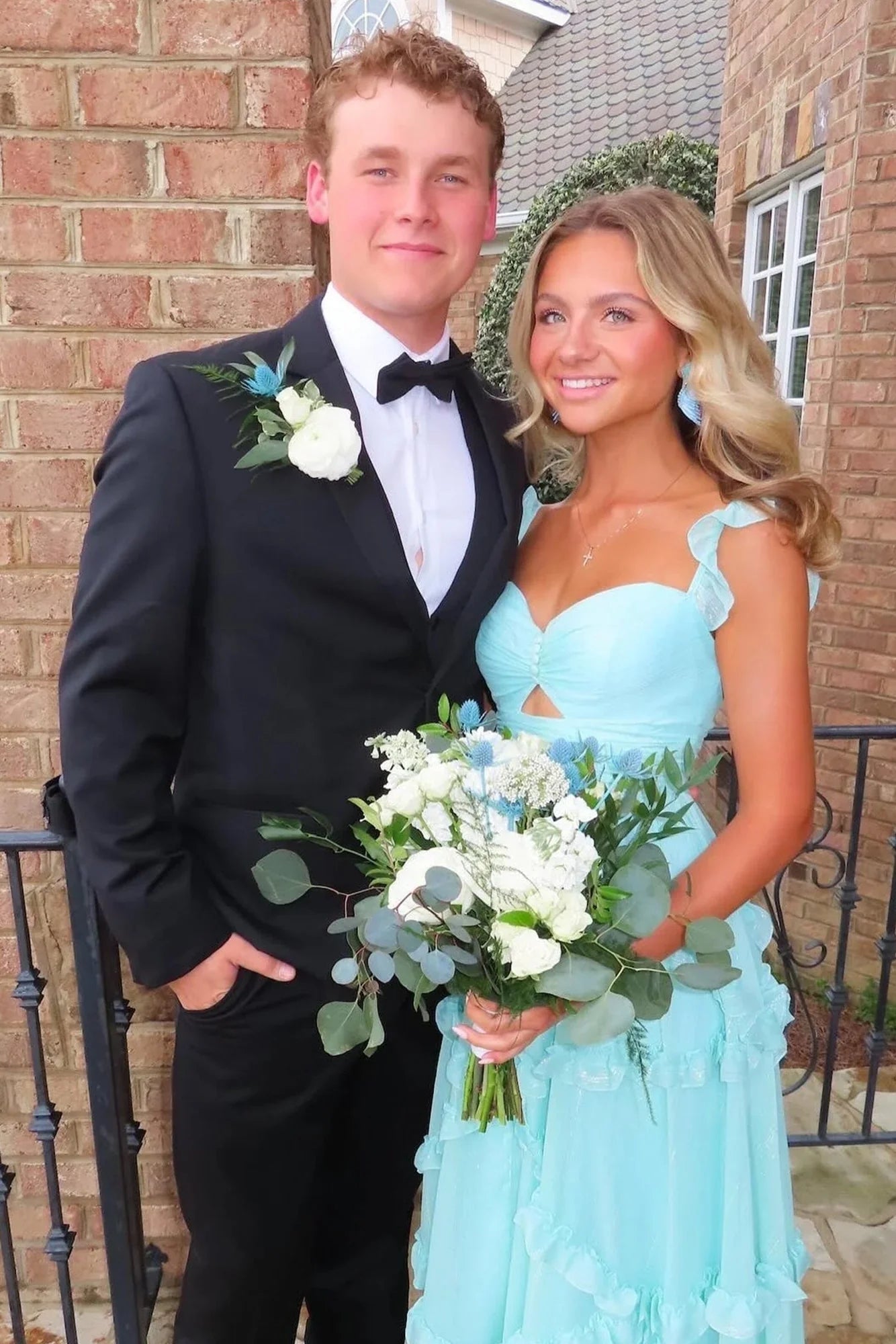 Enchanted Blue Sweetheart A-Line Prom Dress & Wedding Dress Elegant Chiffon Ruffled Birthday Party Dress
