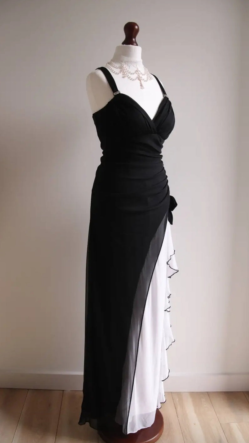 Elegant Black V-neck Chiffon Ball Dress Glam Ruffle Party Dress