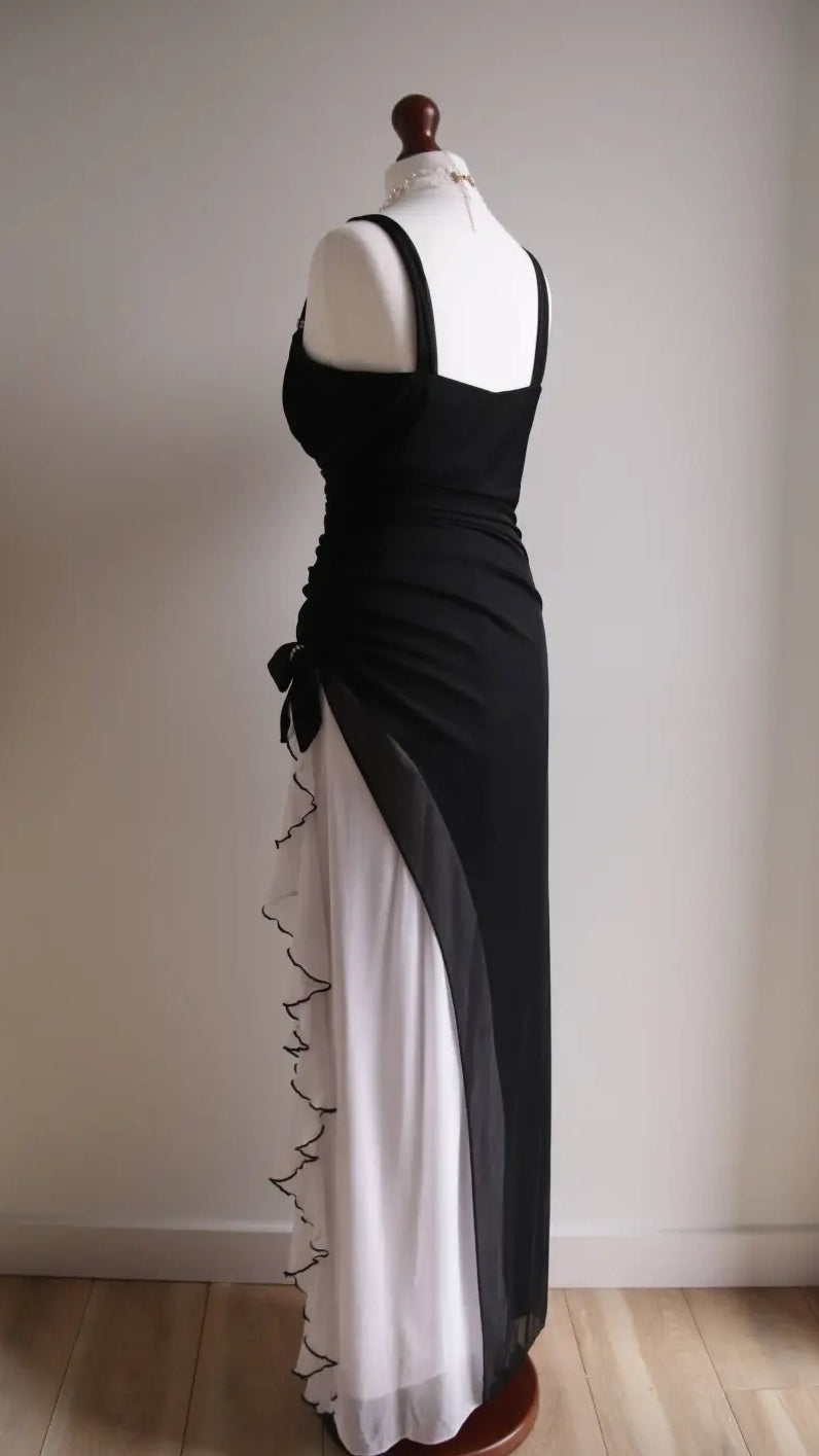 Elegant Black V-neck Chiffon Ball Dress Glam Ruffle Party Dress
