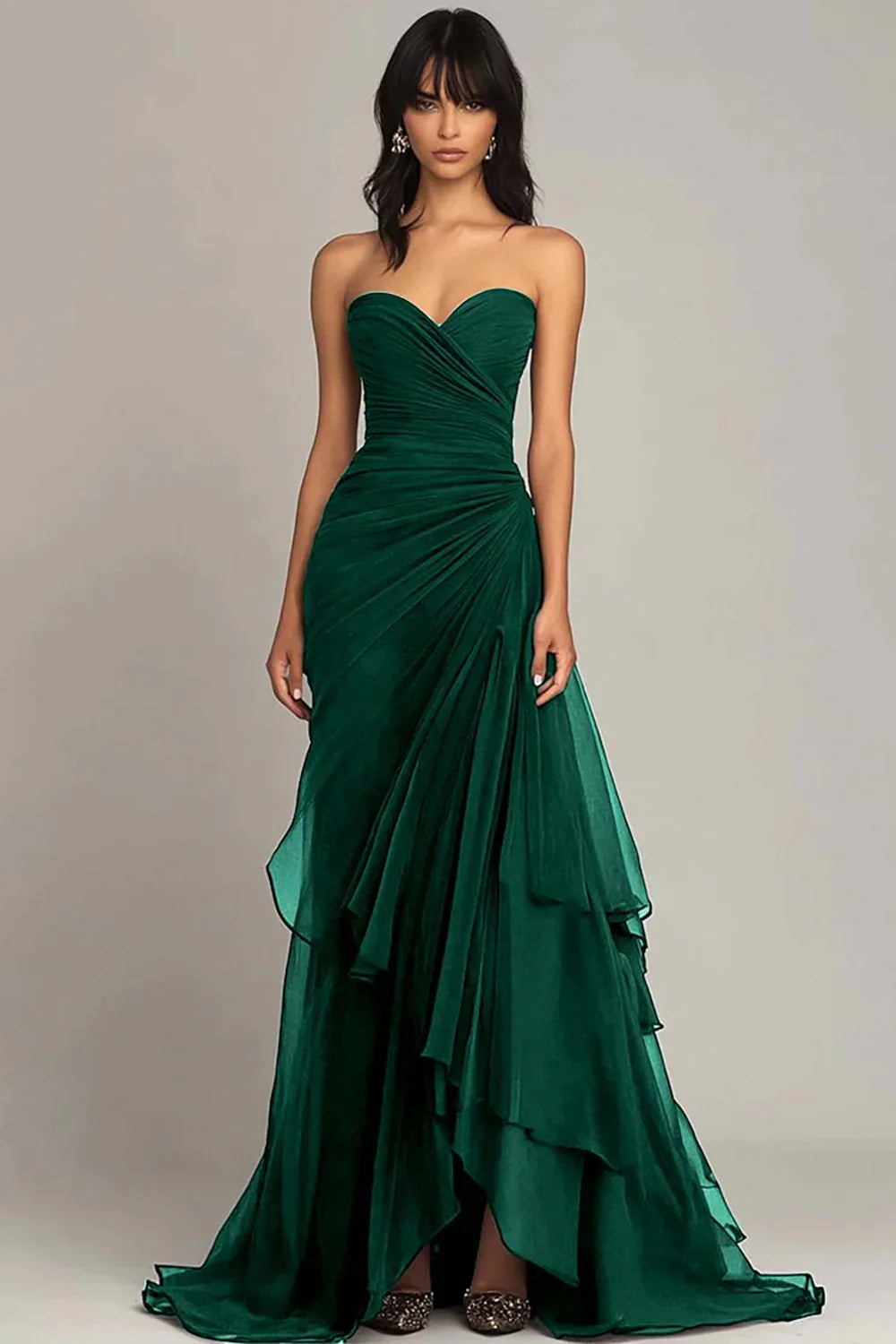 Elegant Dark Green A-Line Sweetheart Tulle Layered Long Prom Dresses Formal Evening Dress