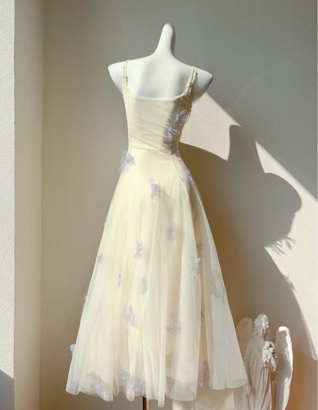 Fairytale Spaghetti Straps Cream A-Line White Square Neck Tulle Birthday Dresses Cute Party Dresses Homecoming Dress