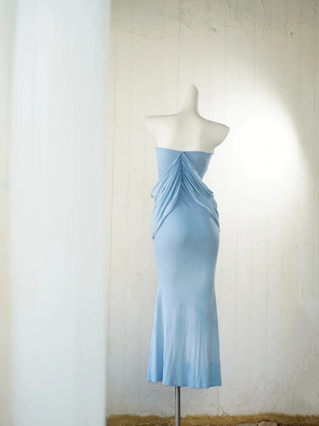 Elegant Light Blue Strapless Party Dress Simple Mermaid Evening Dress