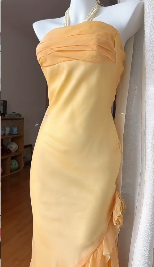 Fairytale Strapless Ruffled Sheath Party Dresses Gradient Orange Formal Evening Dress