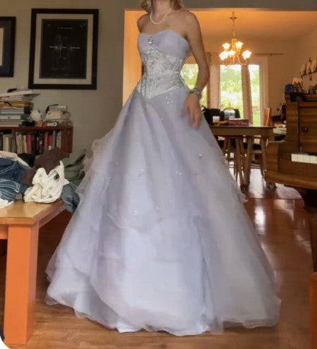 Lovely Lilac Strapless Tulle A-Line Long Prom Dresses Unique Wedding Dresses