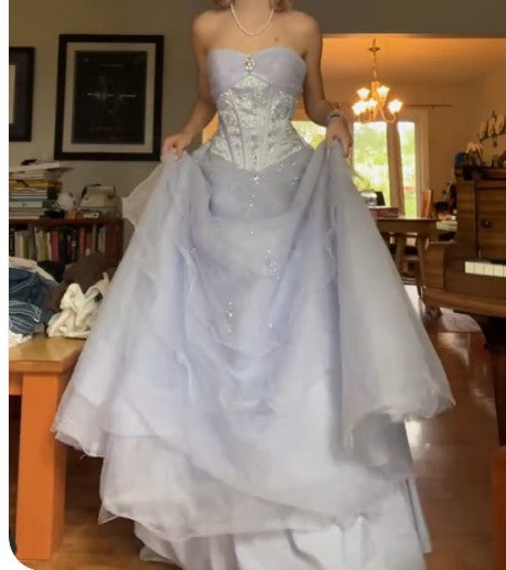 Lovely Lilac Strapless Tulle A-Line Long Prom Dresses Unique Wedding Dresses