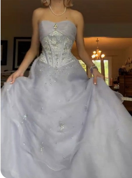 Lovely Lilac Strapless Tulle A-Line Long Prom Dresses Unique Wedding Dresses