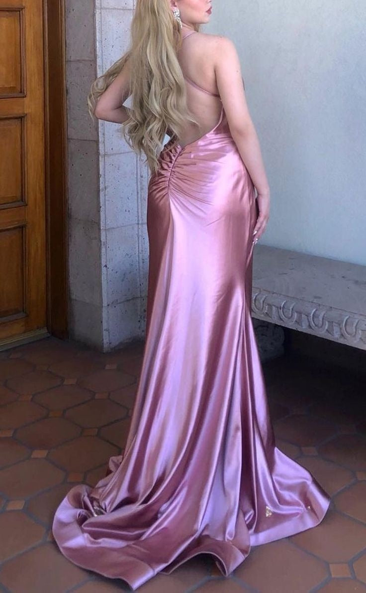 Shiny Satin V-Neck Backless Mermaid Evening Dress Stunning Party Dresses
