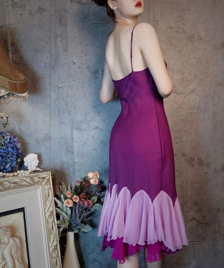 Charming Purple Satin Spaghetti Straps Sheath Chiffon Short Party Dress