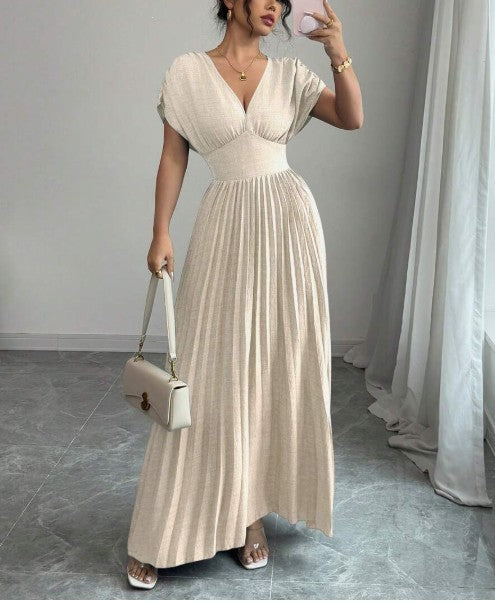 Elegant Deep V A-line Pleated Party Dresses Wedding Guest Dress