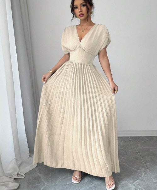 Elegant Deep V A-line Pleated Party Dresses Wedding Guest Dress
