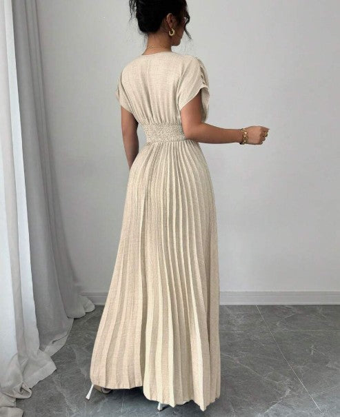 Elegant Deep V A-line Pleated Party Dresses Wedding Guest Dress