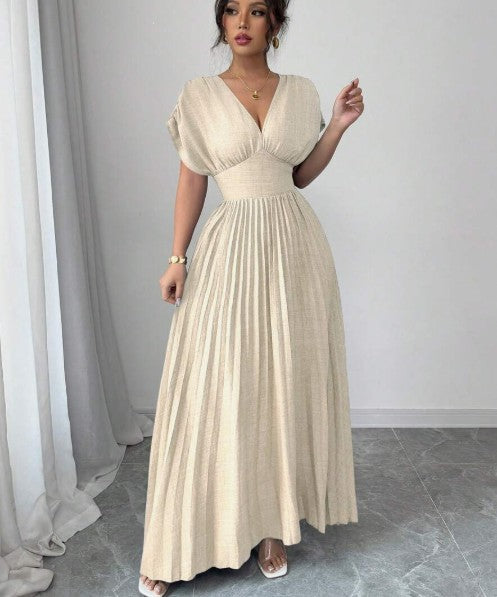 Elegant Deep V A-line Pleated Party Dresses Wedding Guest Dress