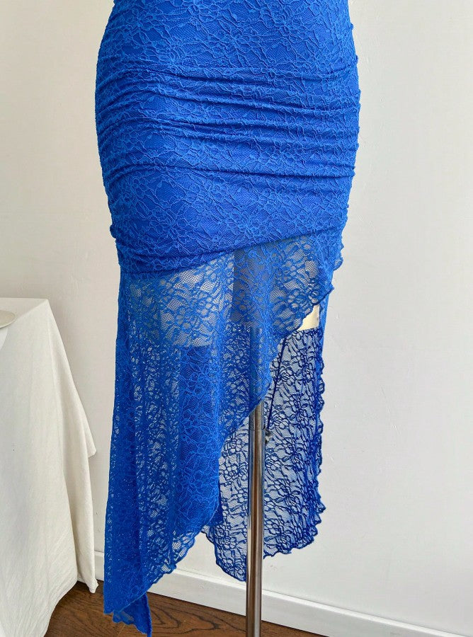 Gorgeous Royal Blue Lace Bodycon Short Party Dress Strapless Backless Evening Dress