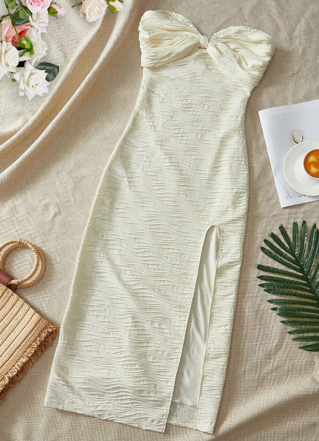 Fashion Sexy Strapless Chiffon Bodycon Party Dress with Slits