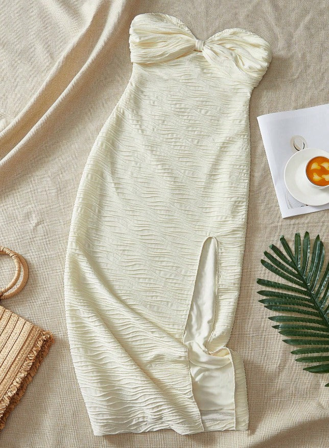 Fashion Sexy Strapless Chiffon Bodycon Party Dress with Slits