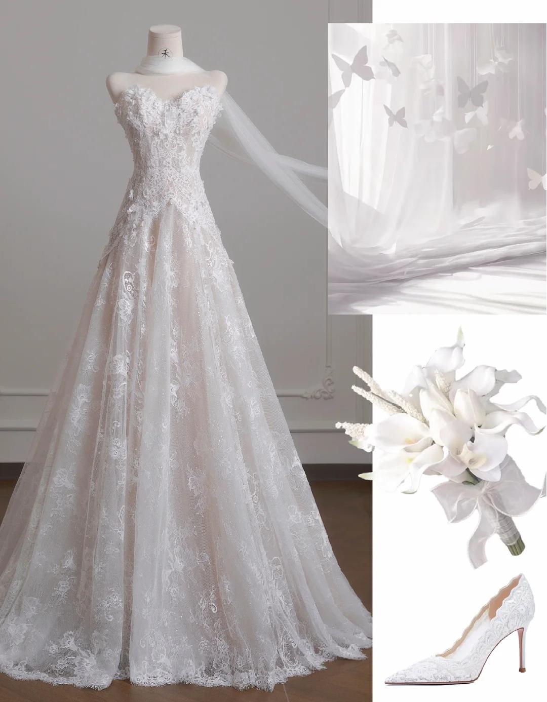 White Strapless Tulle Lace Vintage Wedding Dress Gorgeous A-Line Long Prom Dresses
