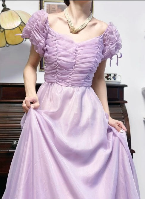 Purple Retro V-neck Chiffon Birthday Party Dress Sweet