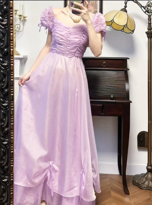 Purple Retro V-neck Chiffon Birthday Party Dress Sweet