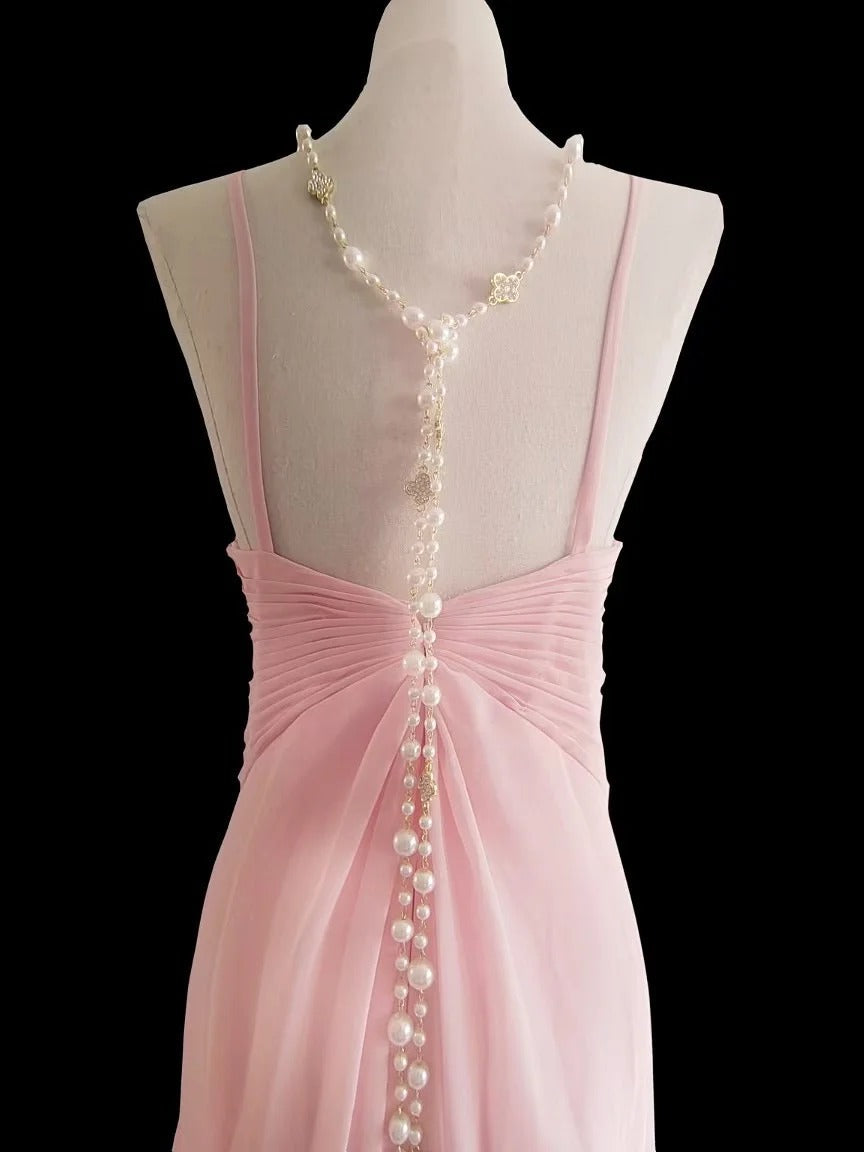 Sweet Pink Halter Neck Chiffon Mermaid Long Prom Dresses Formal Evening Gowns
