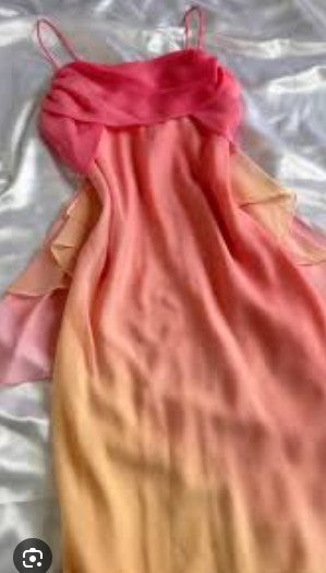 Fairytale Gradient Pink Spaghetti Straps Chiffon Sheath Long Prom Dresses Retro Party Dress