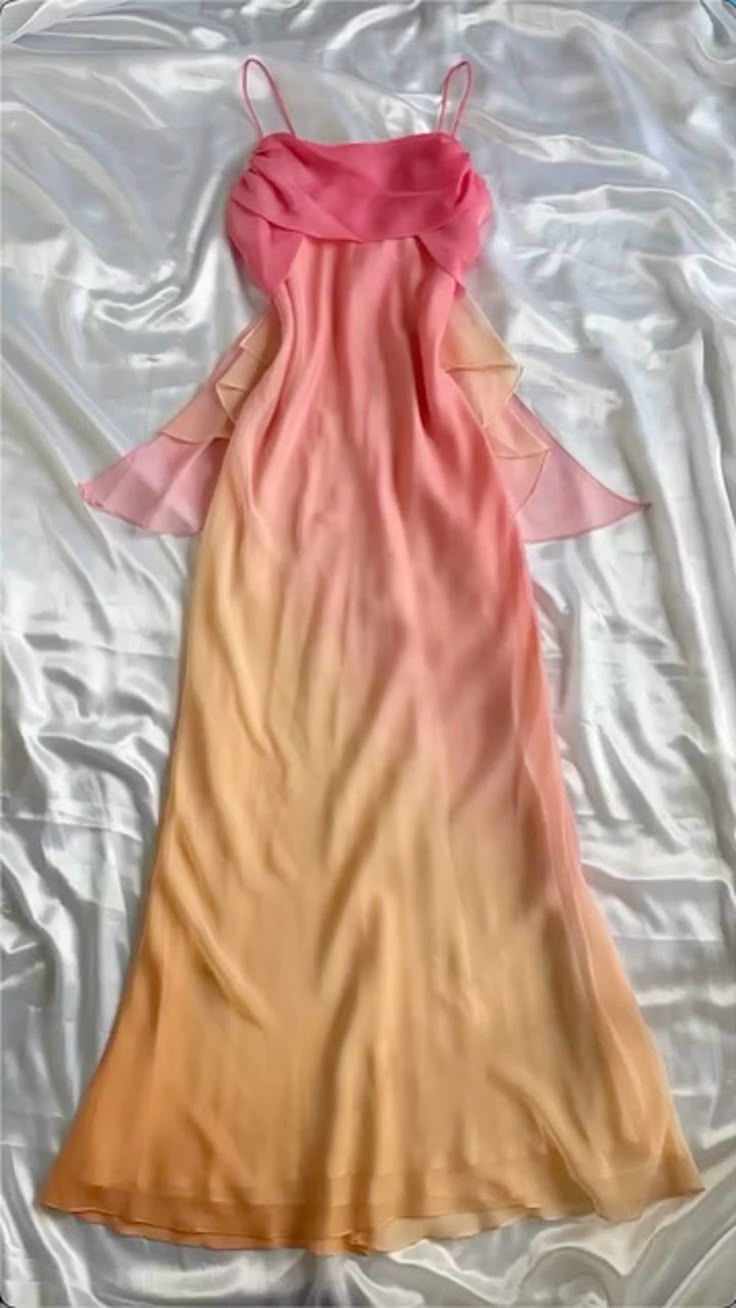 Fairytale Gradient Pink Spaghetti Straps Chiffon Sheath Long Prom Dresses Retro Party Dress