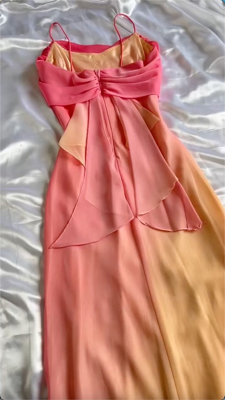 Fairytale Gradient Pink Spaghetti Straps Chiffon Sheath Long Prom Dresses Retro Party Dress