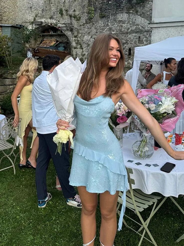 Fashion Blue Chiffon Sheath Spaghetti Strap Party Dress Short Homecoming Dress