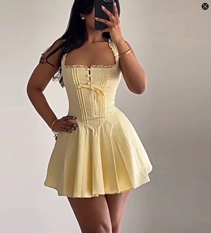 Fashion Butter Yellow A-Line Spaghetti Straps Satin Short Birthday Party Dress Homecoming Dress