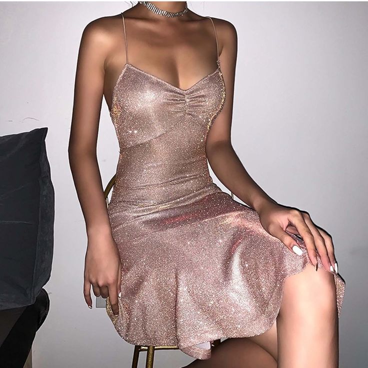 Sexy Spaghetti Straps A-Line Glitter Satin Short Backless Party Dress Homecoming Dress
