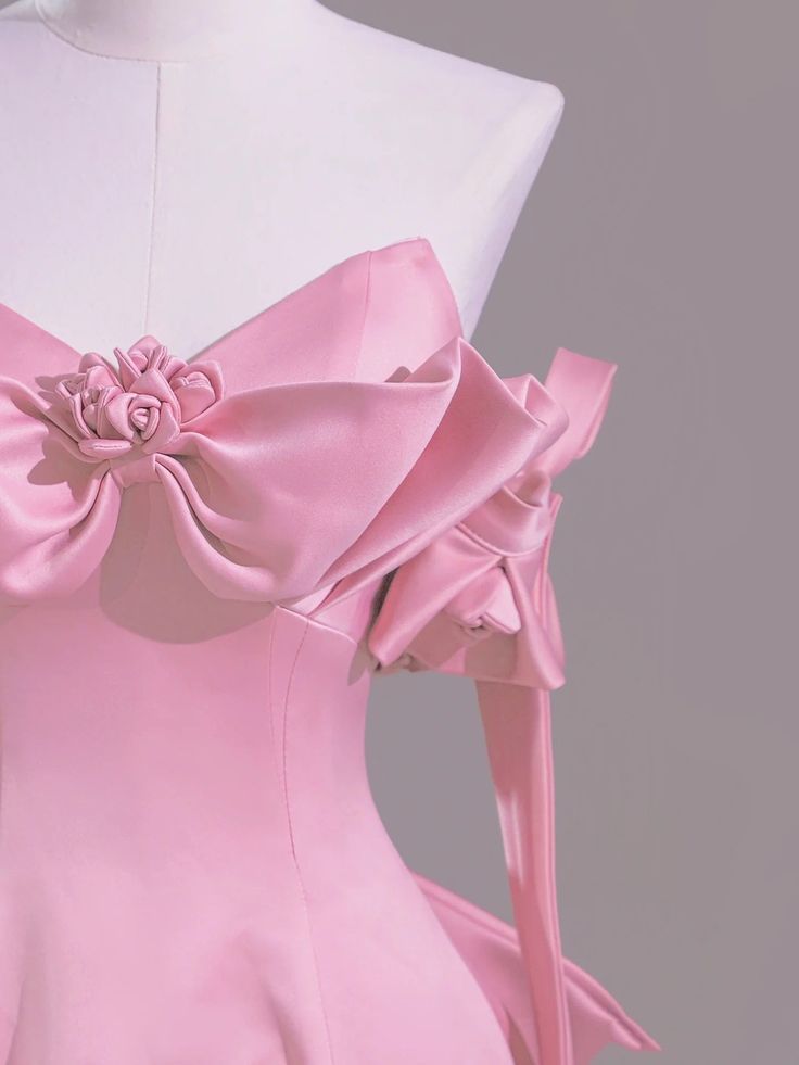 Beautiful Pink A-Line Off Shoulder Satin Train Wedding Dress Formal Evening Gowns