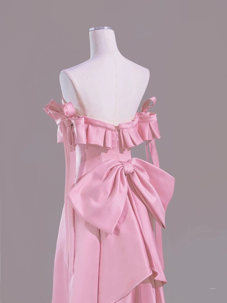 Beautiful Pink A-Line Off Shoulder Satin Train Wedding Dress Formal Evening Gowns