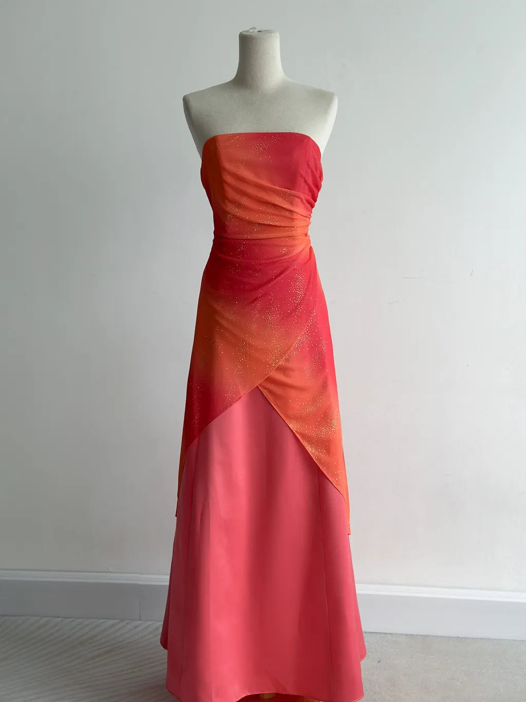 Gorgeous Orange Strapless A-Line Chiffon Satin Ball Dress Formal Evening Gowns