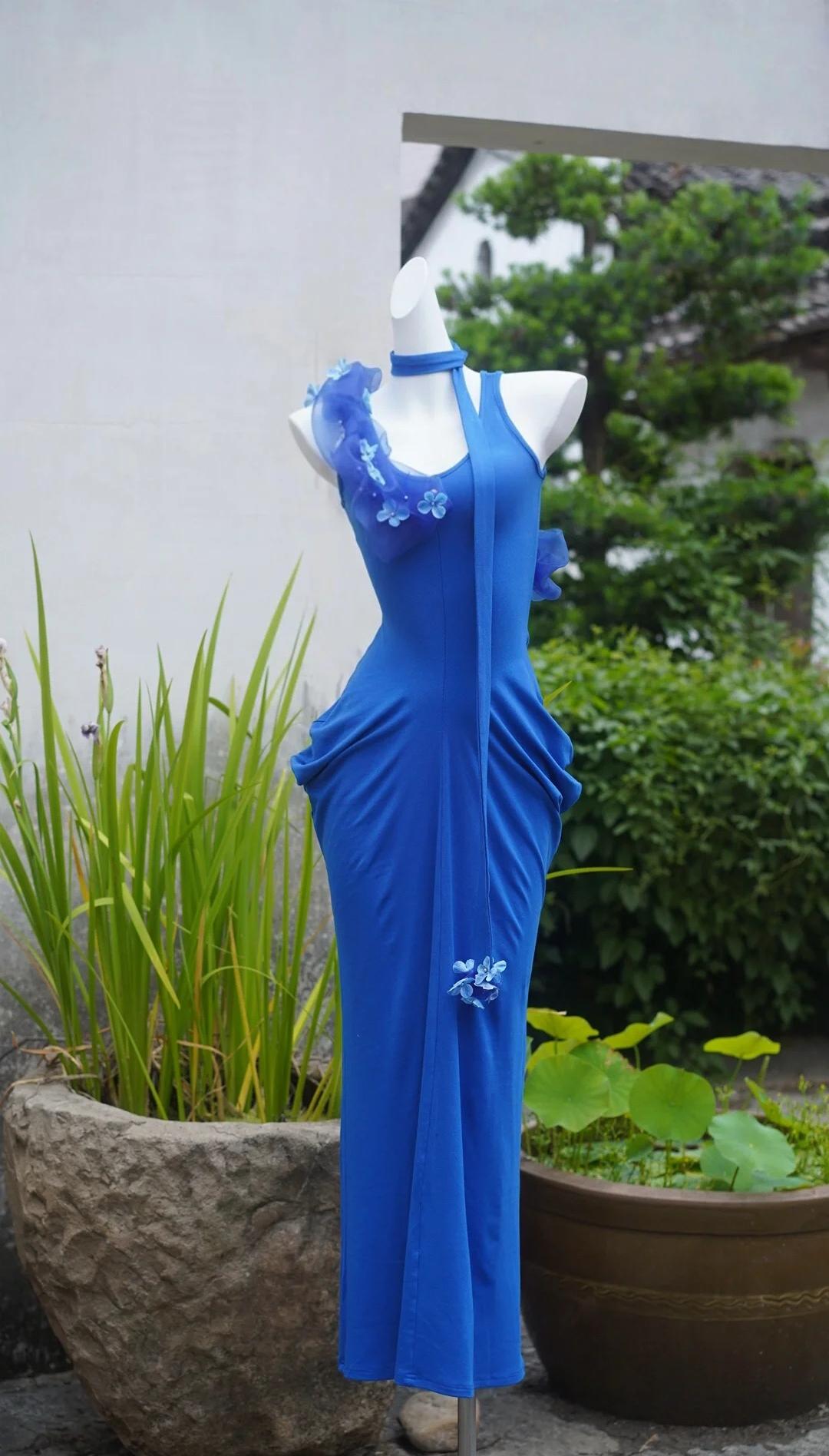 Stunning Royal Blue Party Dress Chiffon U Neck Bodycon Prom Dresses